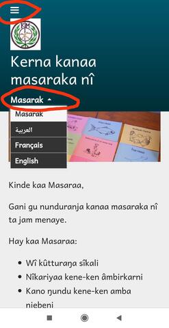 Android homepage showing menu and language buttons Android homepage showing menu and language buttons